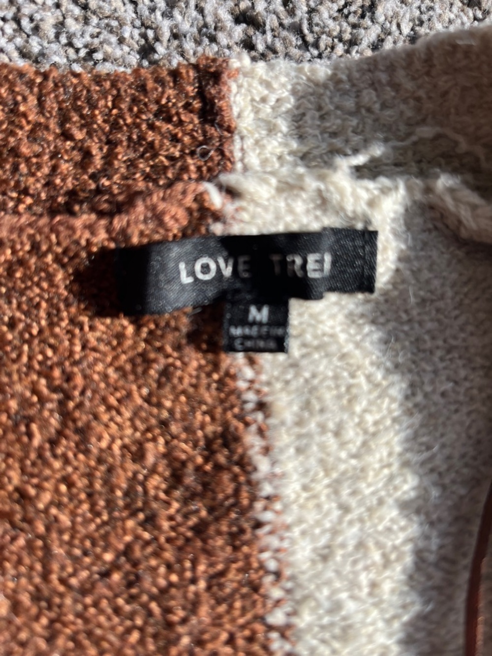 Love Tree Brown & Cream Color Block Bouclé Cardigan Sweater Size Medium Cozy But - Picture 2 of 4